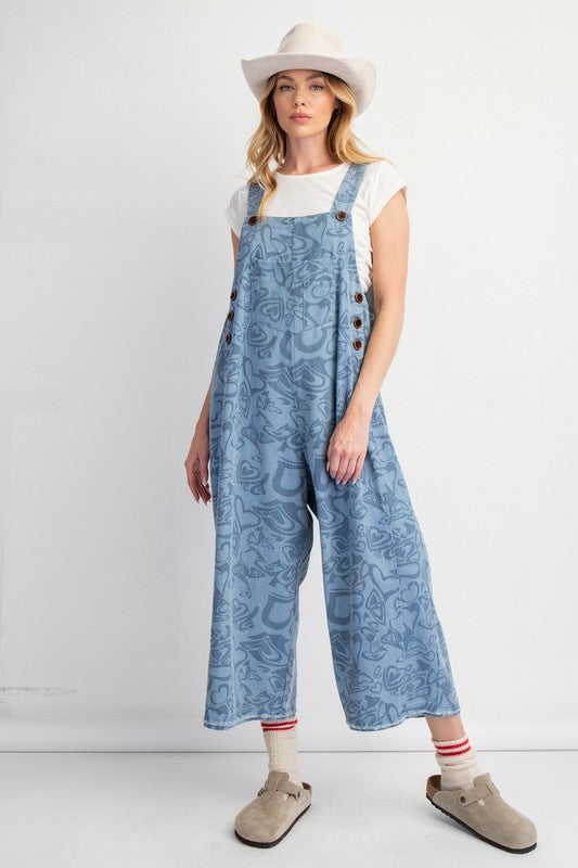 Denim Pattern Overalls