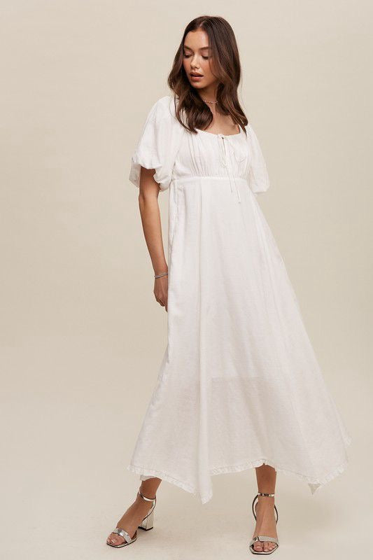 White Puff Sleeve Maxi Dress with Bow Detail (Preorder)