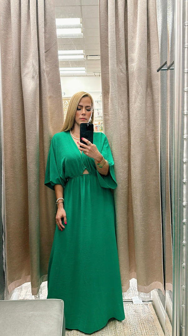 Kimono v-neck green dress