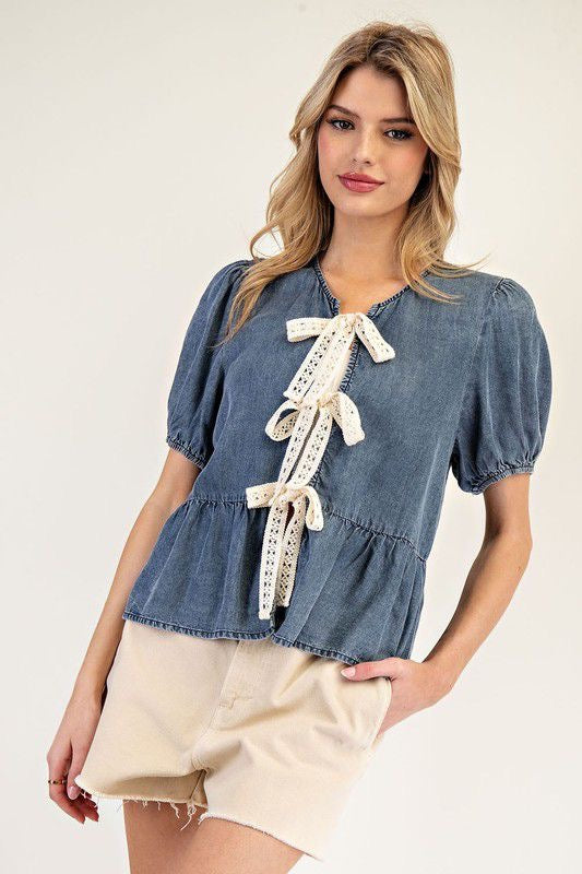 Denim Bow Tie Top