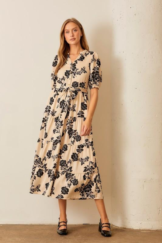 Satin Flower Print Maxi Dress