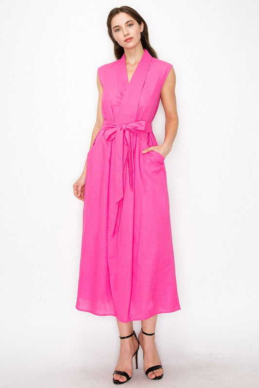 Fucsia sleeveless linen maxi dress