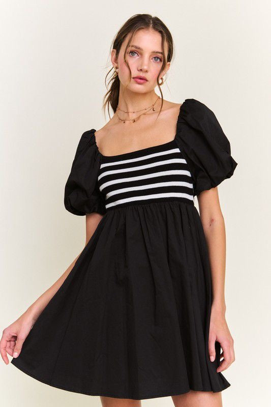 Black and White Striped Short Dress