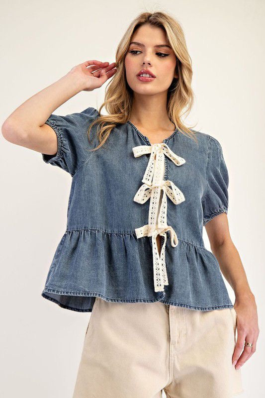 Denim Bow Tie Top