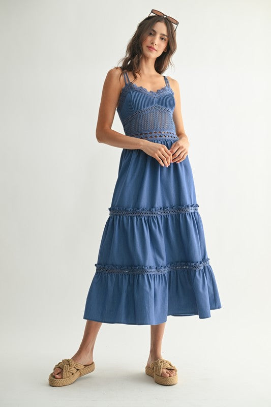 Blue Crochet Detail Summer Dress(Pre order)