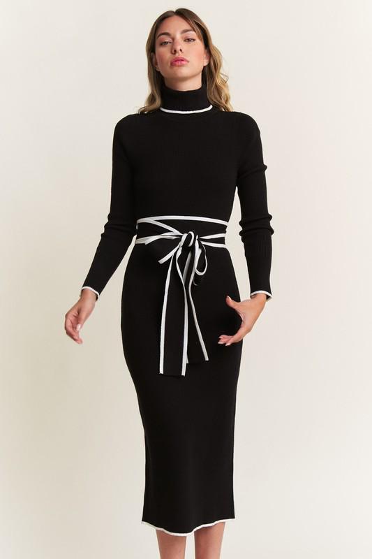 Pencil Black Long Sleeves Midi Dress