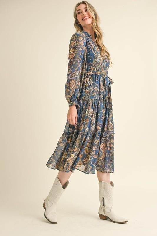 Paisley Brown Neutrals Chiffon Dress