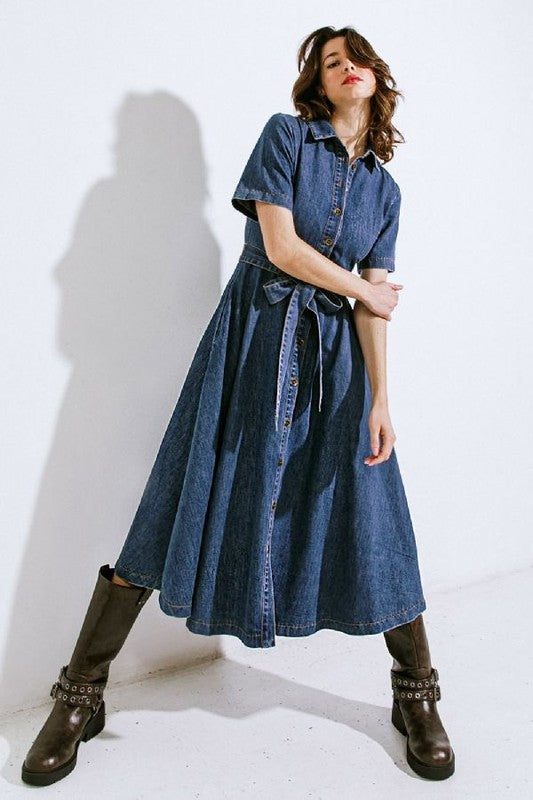 Shirt dark denim button down dress