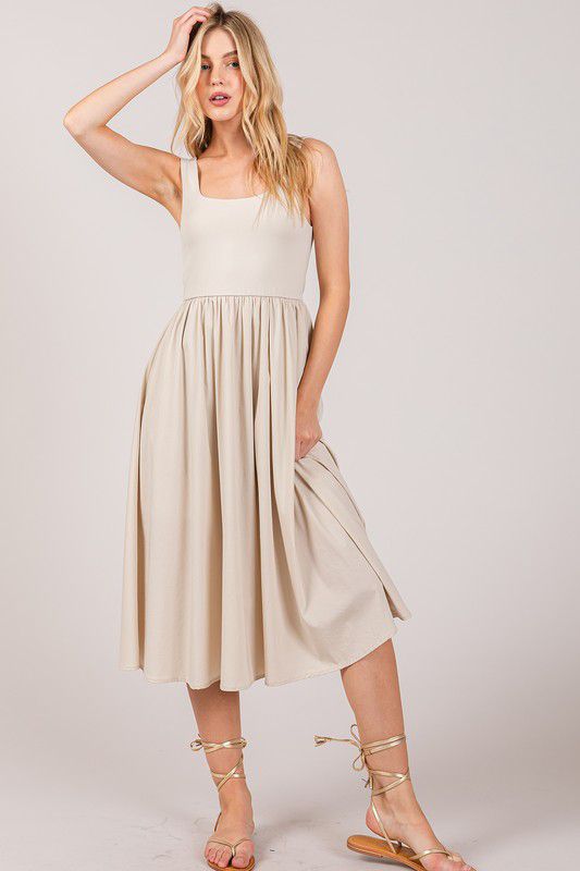 Beige Flowy Midi Dress