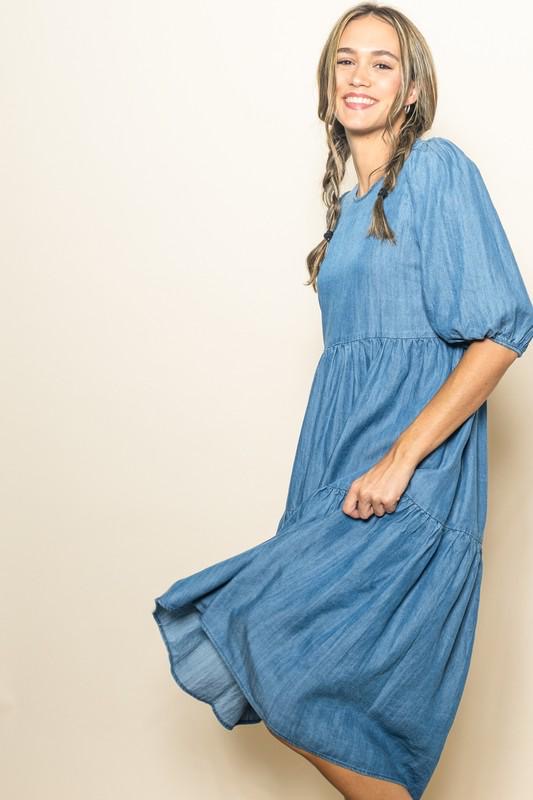 Denim High Low Midi Dress