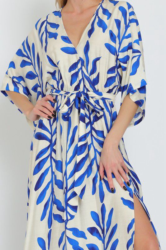 KIMONO SLEEVE ELASTIC WAISTED BELTED MAXI DRESS (Preorder)