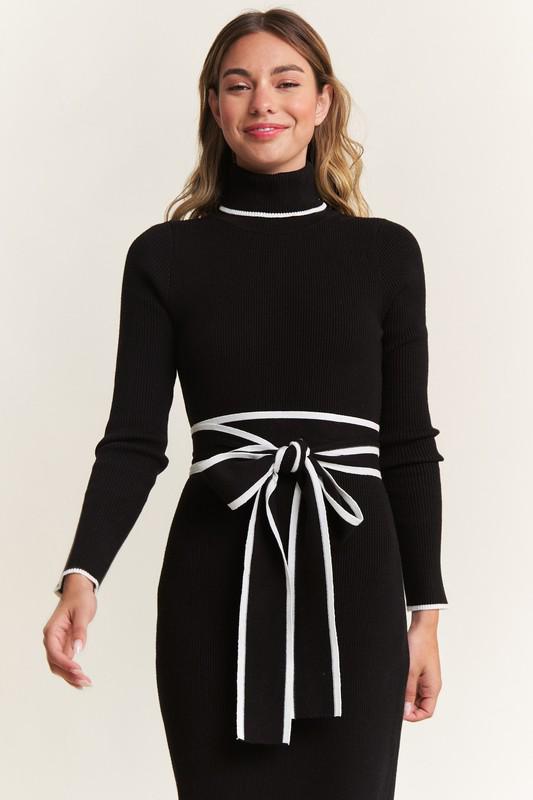 Pencil Black Long Sleeves Midi Dress