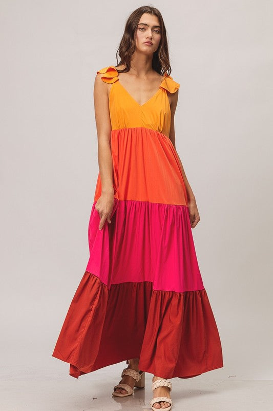 Color Block Apricot Maxi Dress