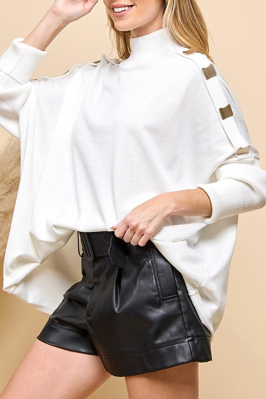 White Dolman Sleeve Knit Sweater