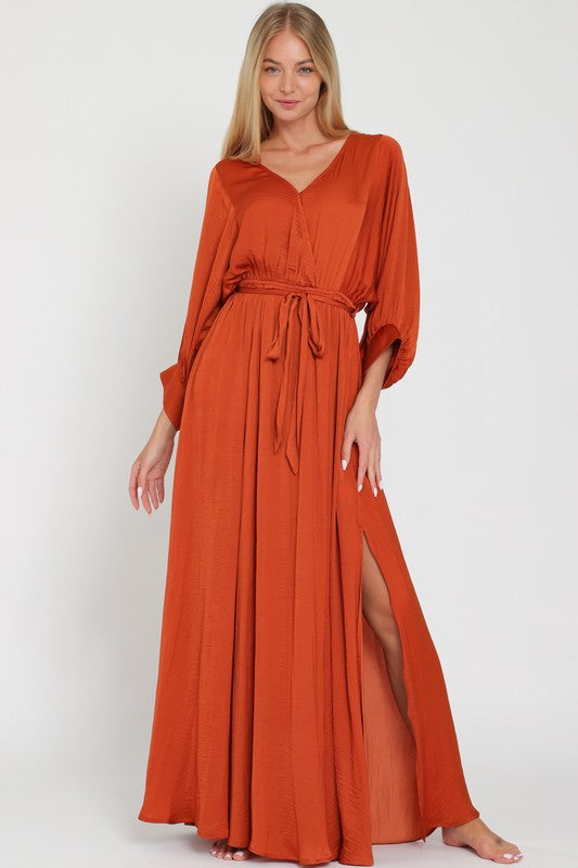 Dolman rust maxi satin dress