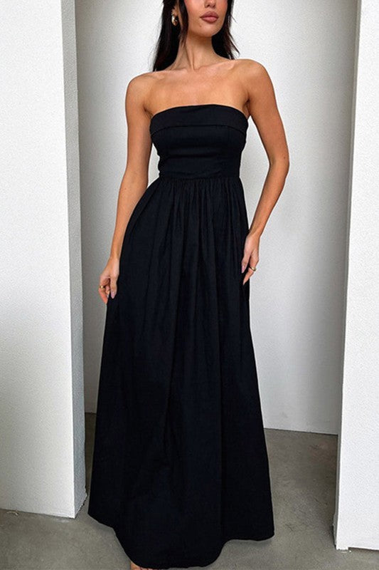 Strapless black maxi dress