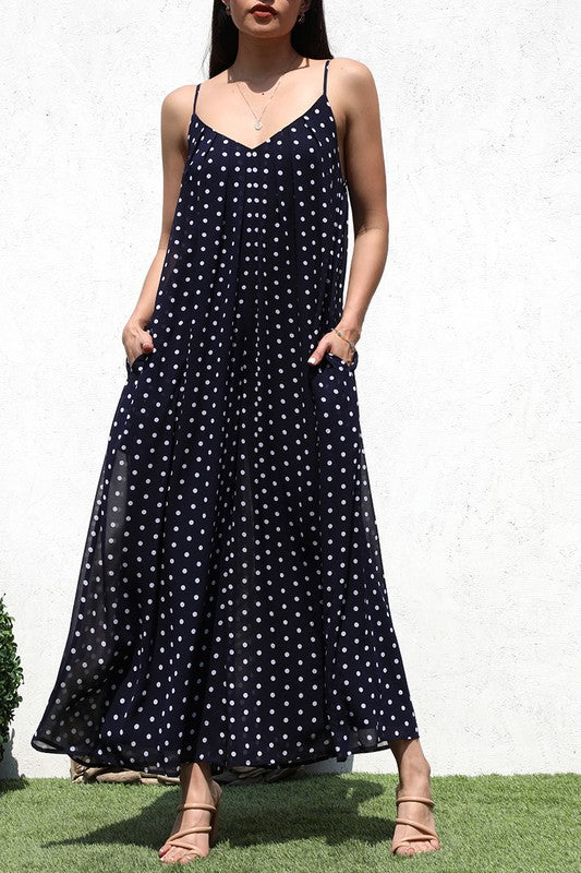 Polka Dot Strap Navy Jumpsuit