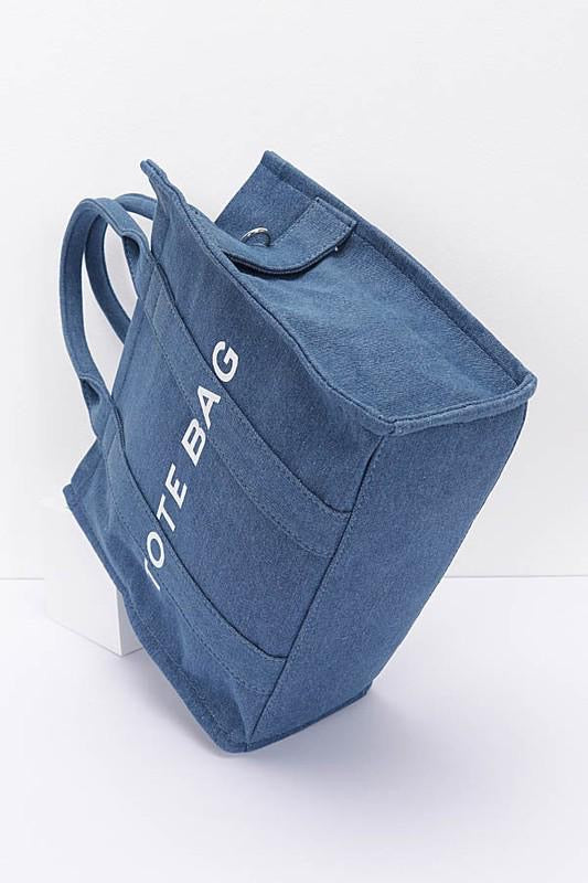 Dark Denim Convertible Small Tote Bag