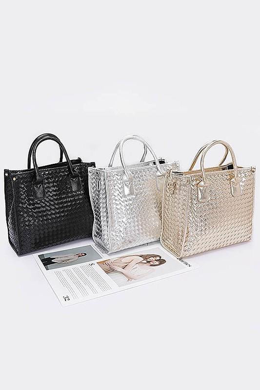 Silver Metallic Braided Tote Bag