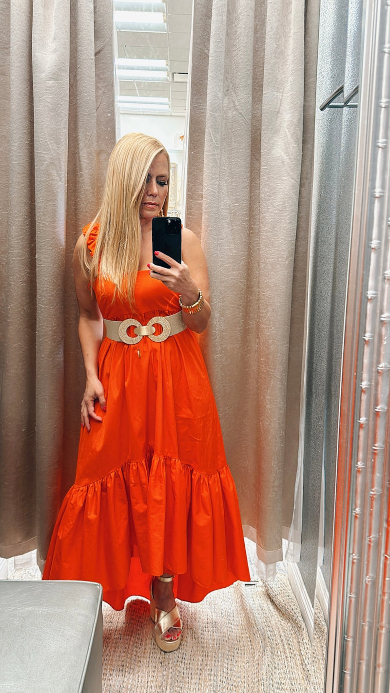 Square High low orange dress