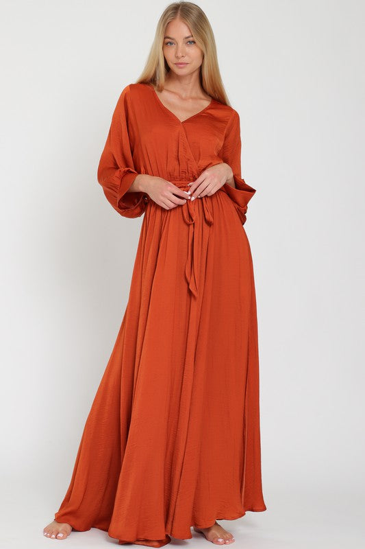 Dolman rust maxi satin dress