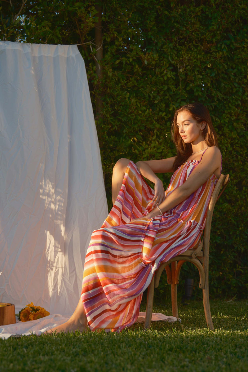 Striped Fuchsia - yellow strap maxi