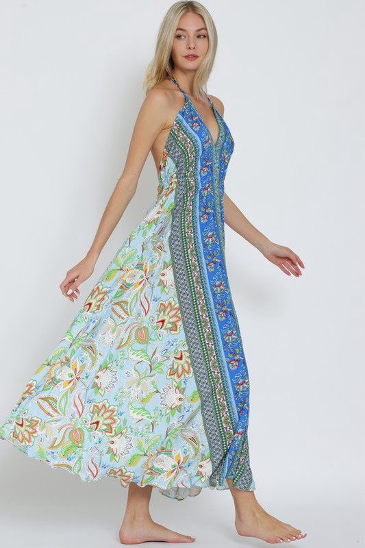 Boho Paisley Halter Maxi Dress