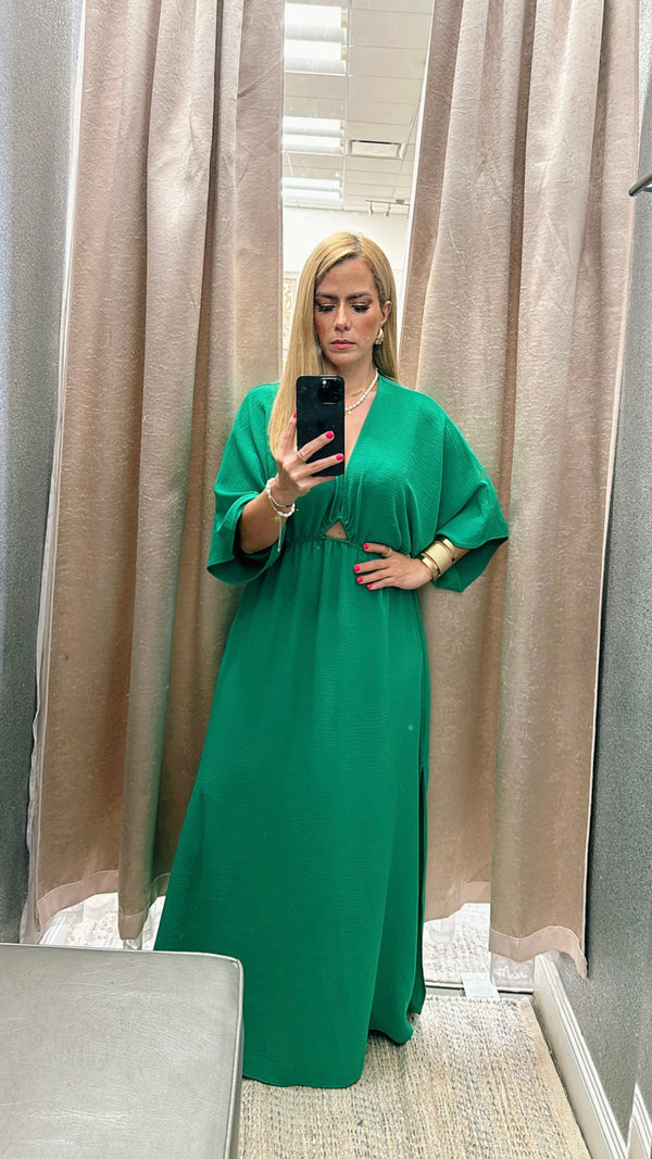 Kimono v-neck green dress