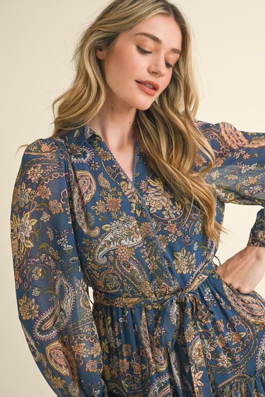 Paisley Brown Neutrals Chiffon Dress