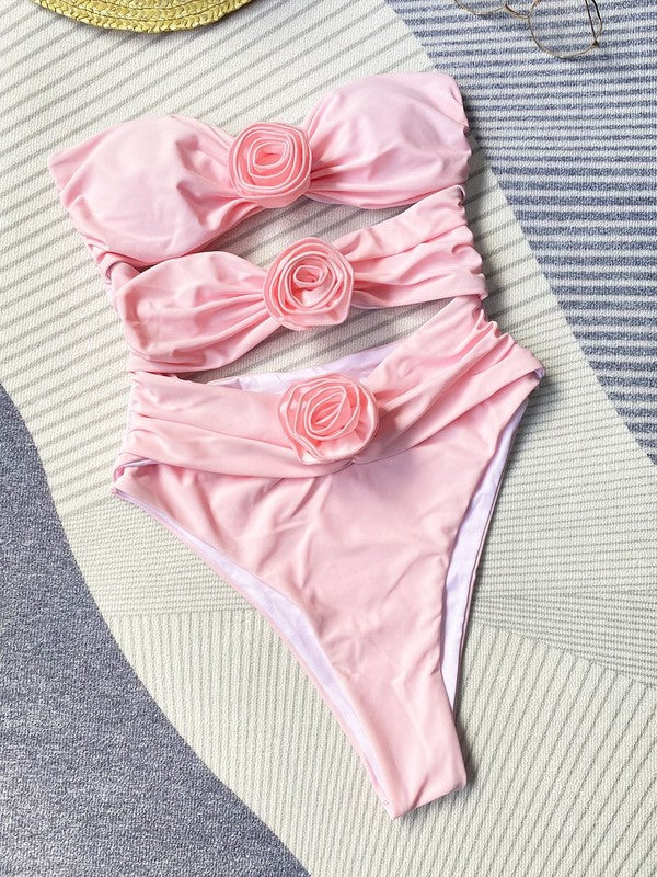 Cutout one piece rose swimsuit