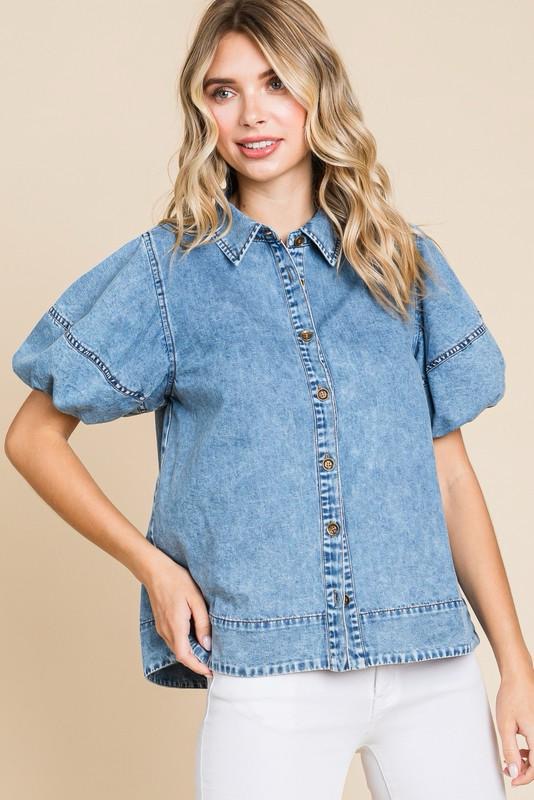 Puff Sleeve Denim Top (Preorder)