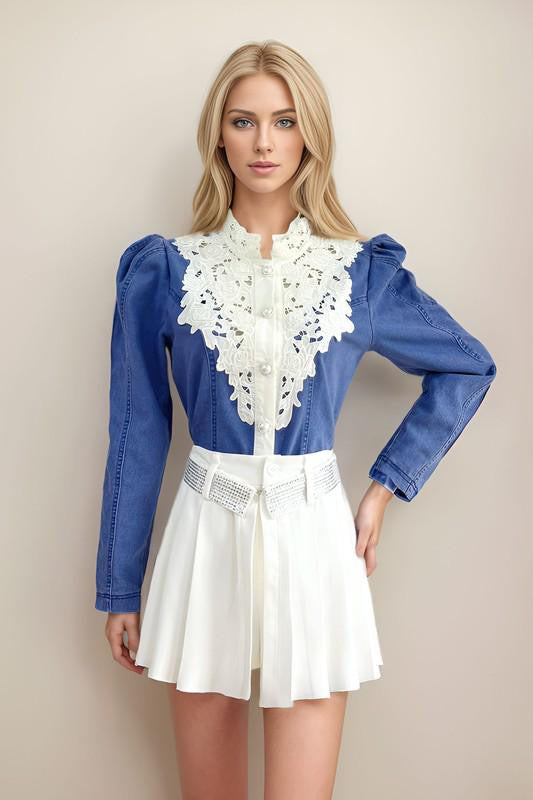 Victorian Denim Embroidered Top