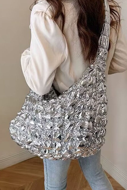 Quilted Bubble Metallic Crossbody Bag