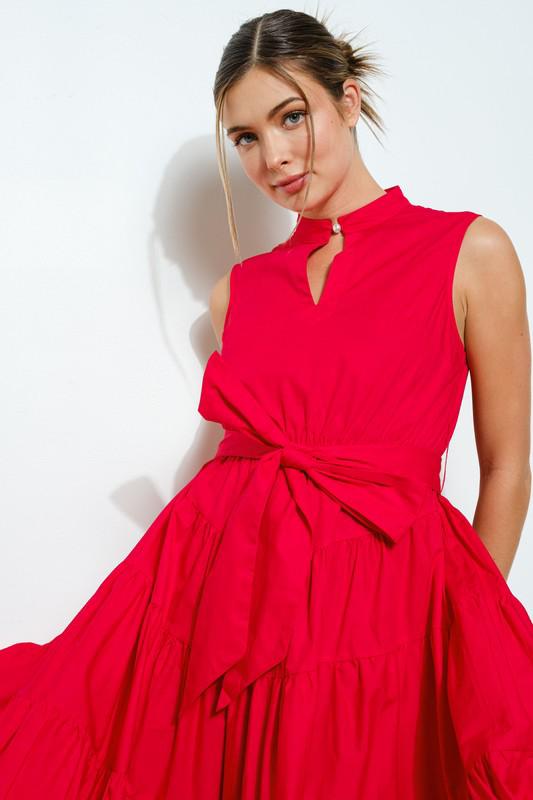 Red Bow-Tie Midi Dress