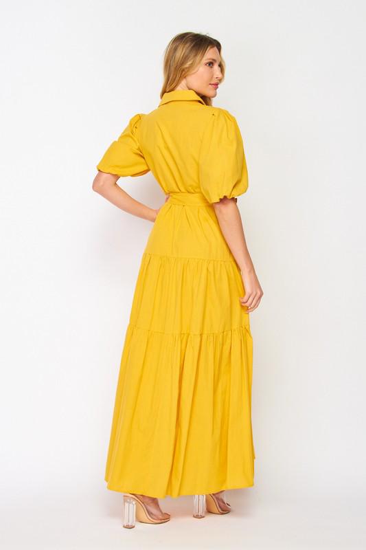 Mustard Puff Sleeve Maxi Dress