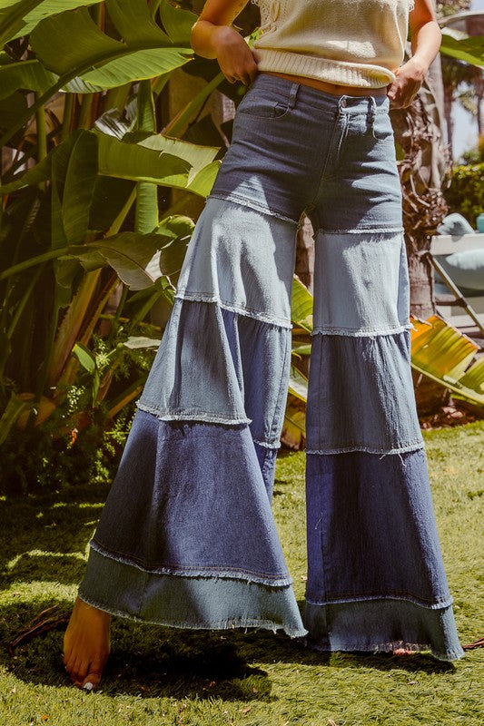 Bell-bottoms layer denim pants