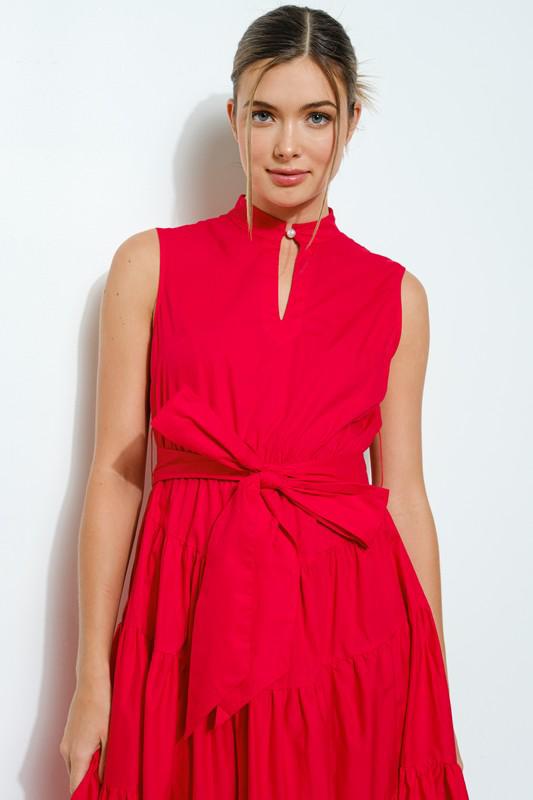 Red Bow-Tie Midi Dress