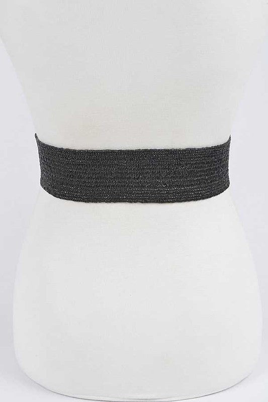 Double Circle Buckle Elastic Faux Straw Belt