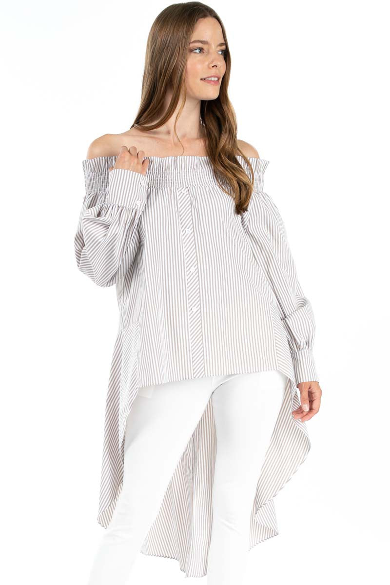 Off shoulder beige stripe