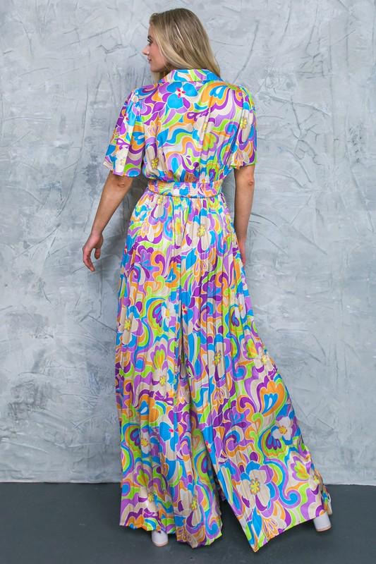 V Neck MiltiColor Jumpsuit