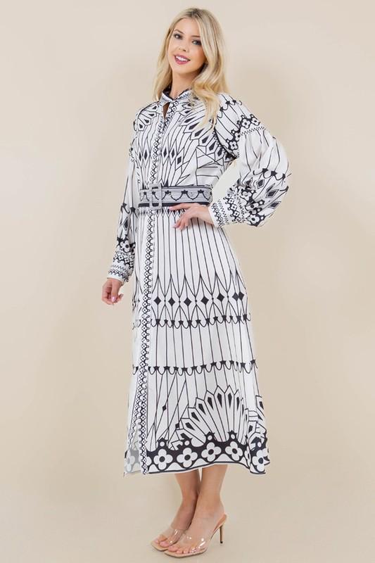 White Long Sleeve Midi Dress