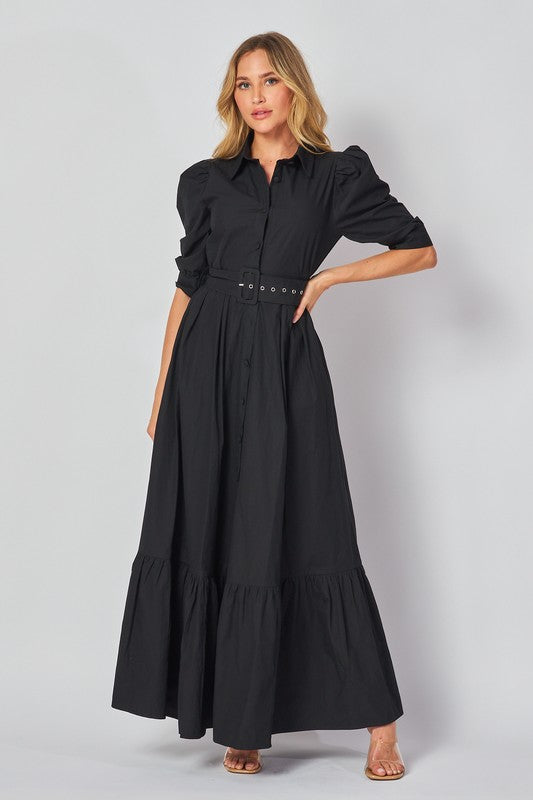 Black button down dress with belt