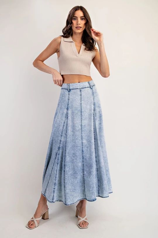 Acid Wash Denim Maxi Skirt