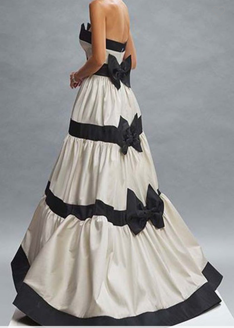 White & Black Strapless Maxi Dress