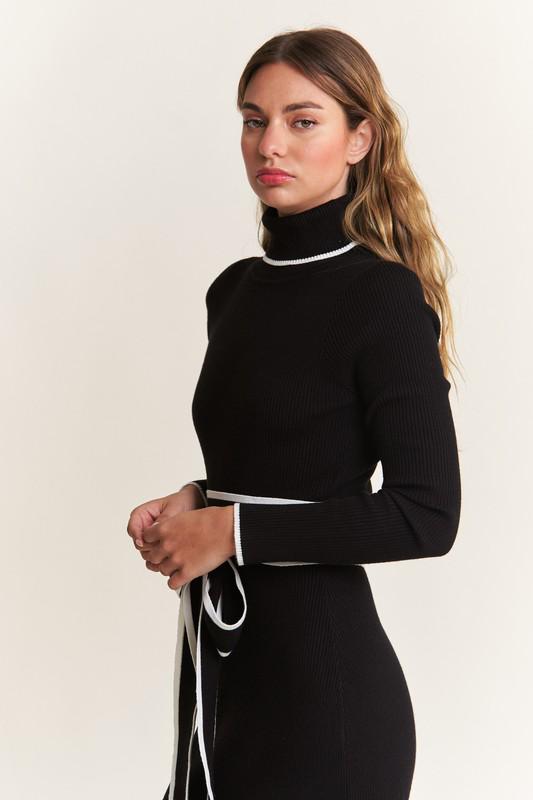 Pencil Black Long Sleeves Midi Dress