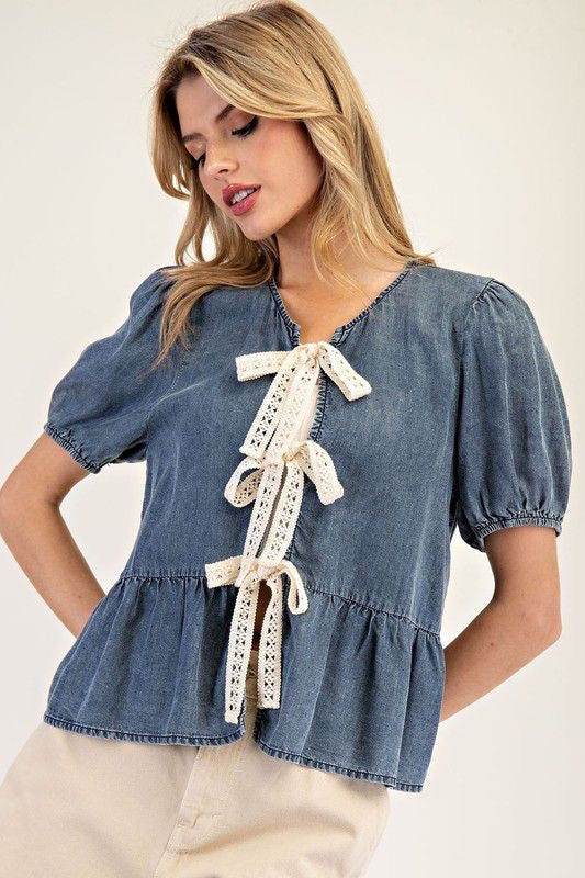 Denim Bow Tie Top