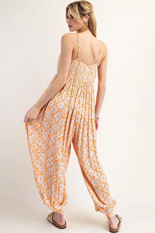 Boho Printed Sleeveless Harem Jumpsuit