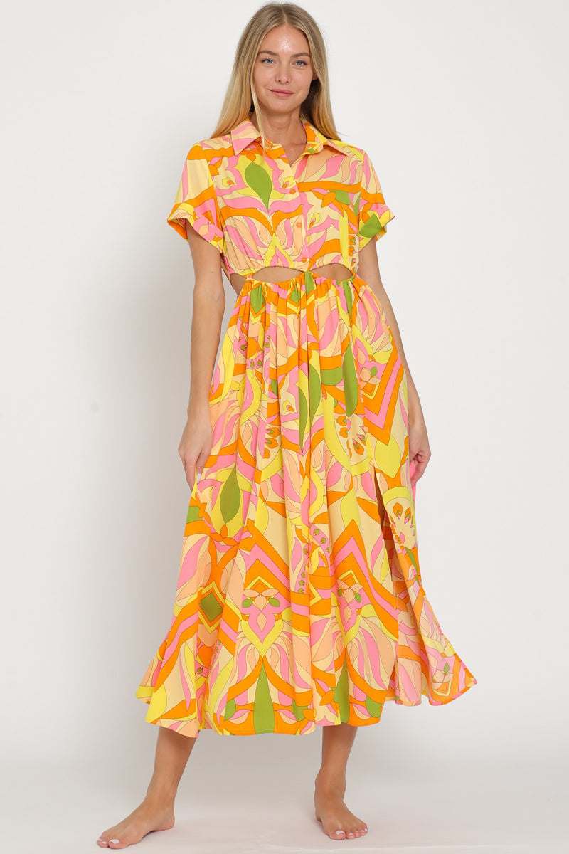 Shirt yellow/tangerine print dress