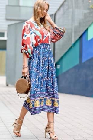 Multicolor royal-red print dress