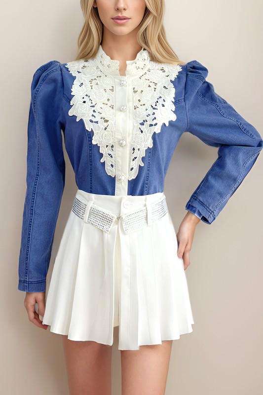 Victorian Denim Embroidered Top